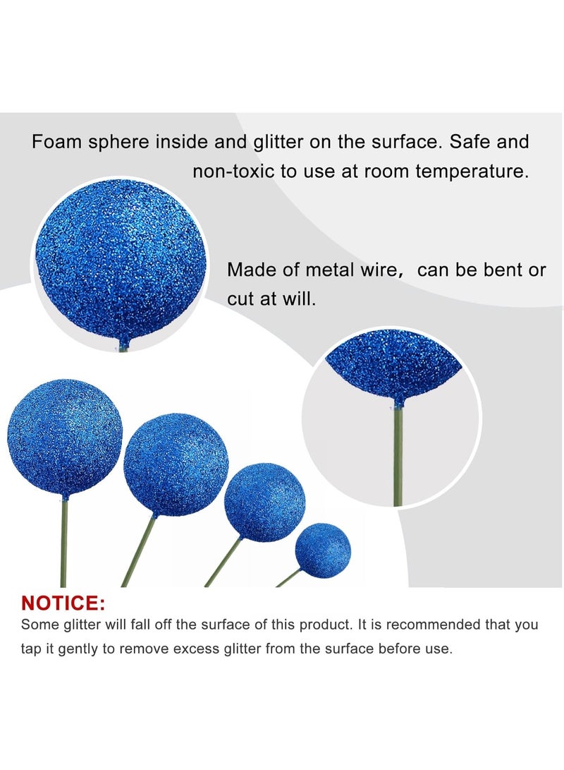 20 Pcs Blue Glitter Ball Cake Topper Decorations Mini Balloon Style Cake Picks Foam Ball Cake Toppers for Birthday & Party Cake Decoration - Image 5